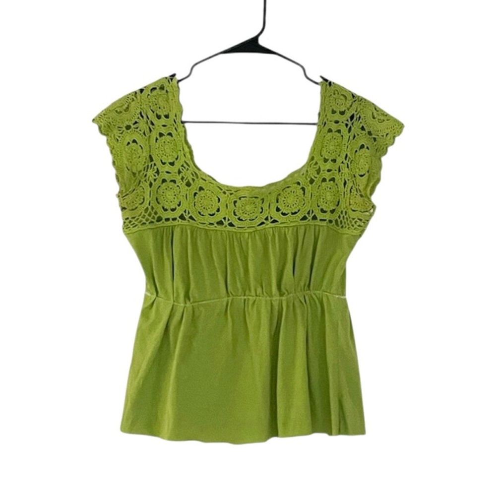 Lipsy Crochet Knitted Green Square Neck Top